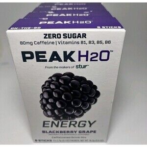 PEAK H2O By Stur ENERGY BlackBerry Grape 5 BOXES!! 6 Sticks Each. 30 Total! HB1